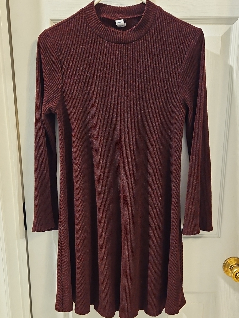 Ribbed Long Sleeve Swing Dress - Burgundy